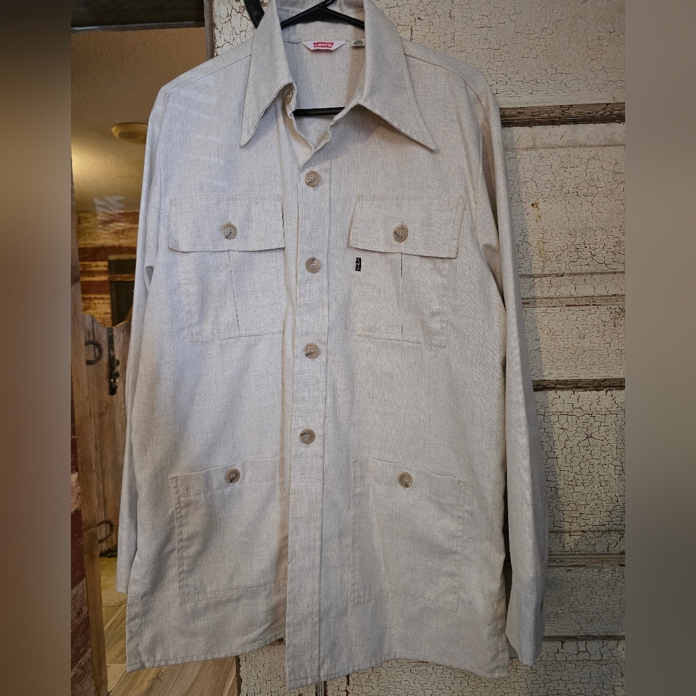 Vintage 70's LEVIS button Up Work Overshirt Shirt Jacket Sz. Large See Descrip.